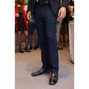 Zota Leather Dress Shoes Black White Check Men 10 Unique Long Square Toe Loafers